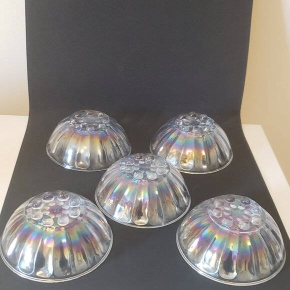 Vintage Iridescent Bubble-Foot Glass Bowls Set of 5 (4.25”) Clear Rainbow Finish - Picture 4 of 16